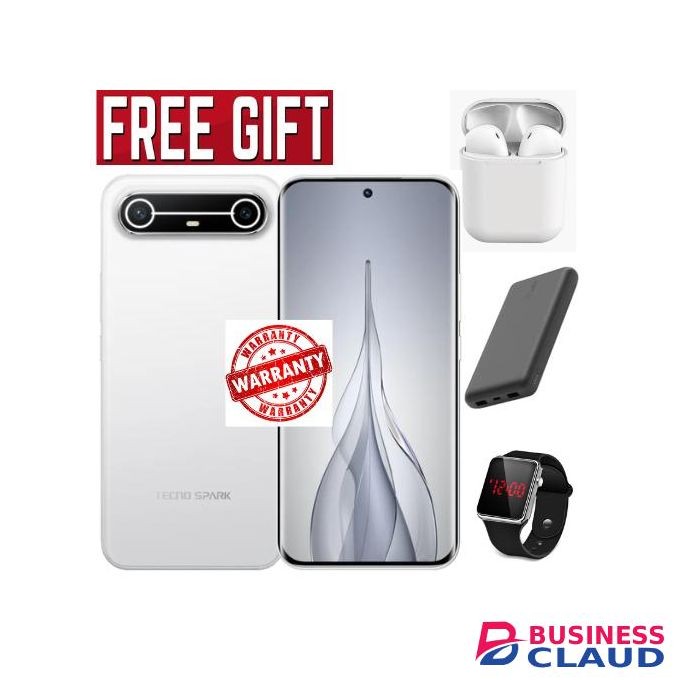 Tecno Spark Slim,6.78'' 144Hz&1.5K 3D AMOLED Display , 256GB RAM +16GB ROM (8+8GB ), 5160mAh-COMES WITH FREE LED WATCH , POWERBANK AND AIRPODS FOR YOU white