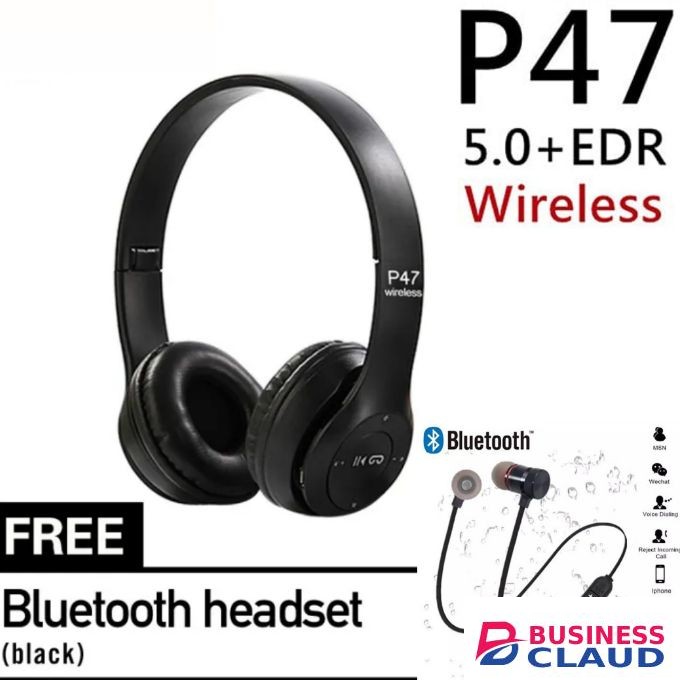 P47 NEW High Super Bass Bluetooth Wireless Headphones For Smartphones & Button Katululu Bontel L800, L600 + FREE BT Earphones