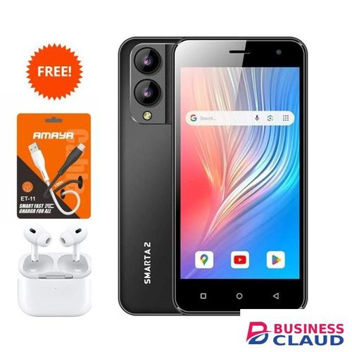 Safaricom NEON Smarta 2 5" 32GB+2GB RAM 8MP Dual Sim-Black + Free Wireless Earbuds + 1m Fast Charging USB-Type C Cable