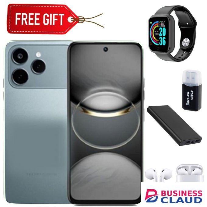 Tecno Spark 40, 6.67'' HD+, UP to 8GB RAM + 128GB ROM (Dual Sim) 50MP, 5200 mAh - Grey + Smartwatch+CardReader+powerbank+Earpods