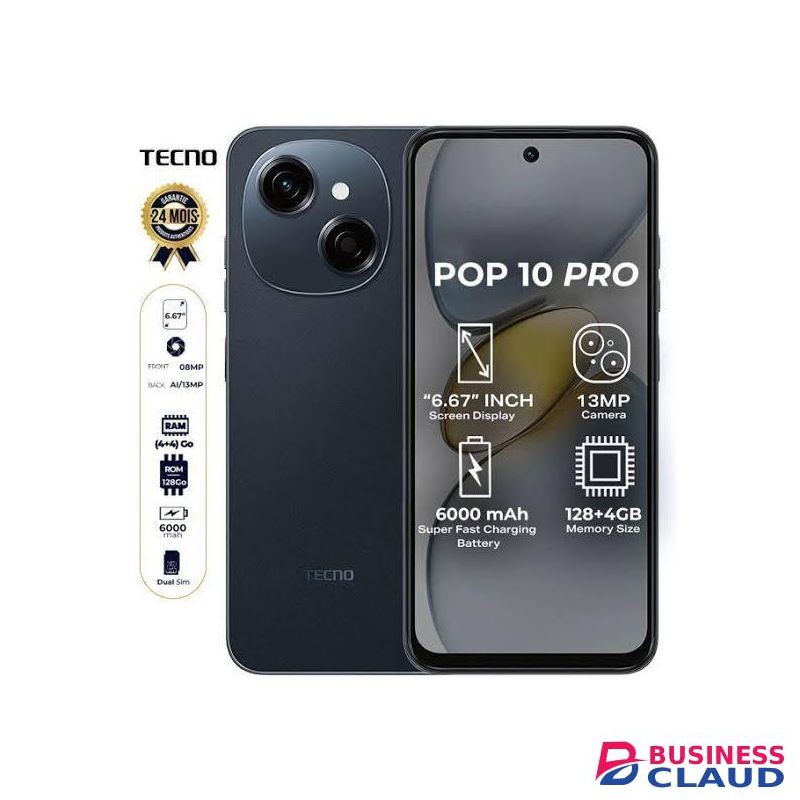 Tecno POP 10 Pro - 6.67" HD+, 128GB ROM + upto 8GB RAM, 6000mAh Battery, Dual SIM, 13MP