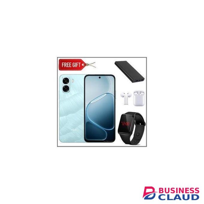 Oppo A6X 6.75'' Display, 128GB ROM + 4GB RAM, 6500mAh 50MP Camera (Dual SIM) - Ice Blue (2 Years Warranty) + Led Watch, Earpods & Power bank