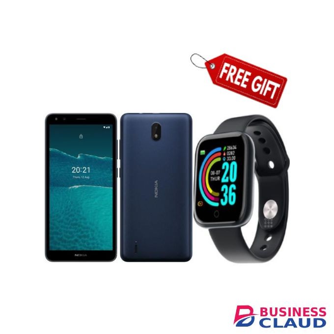 Nokia C1 2nd Edition ,5.45" - 16GB + 1GB (Dual Sim) 2500 MAh, 5MP, Blue + SMART WATCH