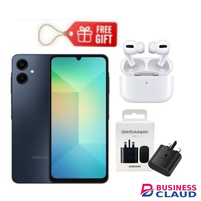 Samsung Galaxy A06, 6.7", 64GB ROM + 4GB RAM (Dual SIM), 5000mAh, Black + Airpods & Charging Adapter