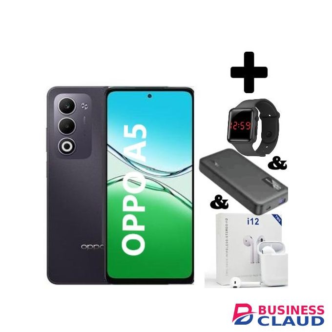 Oppo A5 6.67 inches, 6GB RAM+128GB ROM, 50MP Camera, (Dual SIM) 6000mAh Batttery Black +Powerbank+LEDwatch+Earpods