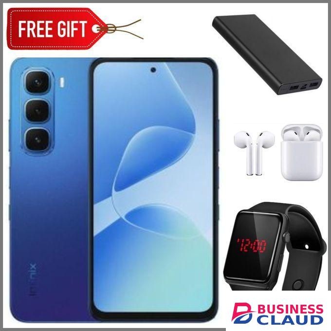 Infinix Hot 60i 4G" 6.7-inch, 4GB RAM + 128GB ROM, 50MP Camera, Battery: 5160mAh, 45W Fastcharge - Shadow Blue + led watch, Ear pods & Power bank