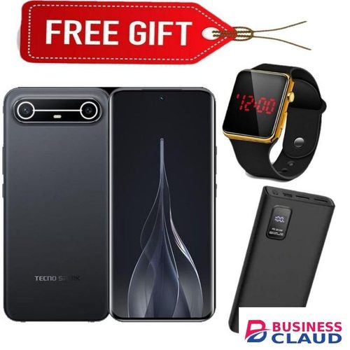 Tecno Spark SLIM, 5.93mm 144Hz & 1.5K, 256GB ROM + 8GB RAM, 5160mAh Battery, 45W Fast Charge - Black + LED Watch & Power Bank