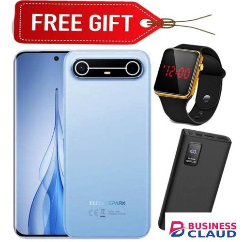 Tecno Spark SLIM, 5.93mm 144Hz & 1.5K, 256GB ROM + 8GB RAM, 5160mAh Battery, 45W Fast Charge - Blue + LED Watch & Power Bank