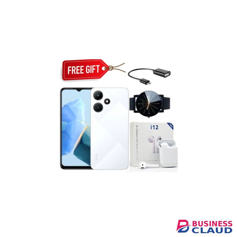 Infinix Hot 30i, 6.56'' Display, 4GB RAM + 128GB ROM, 13MP Camera, 5000 mAh - White + Free Gifts
