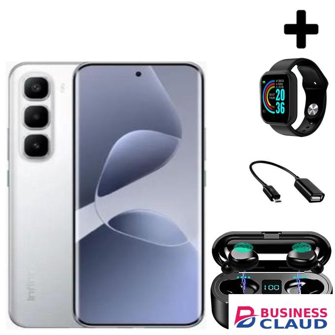 Infinix HOT 60 Pro Plus 6.78'' Inches, AMOLED (Curved Screen) Up to 16GB RAM & 256GB ROM, 5160mAh Battery - Titanium Silver+Smartwatch+Otg cable+Earbuds