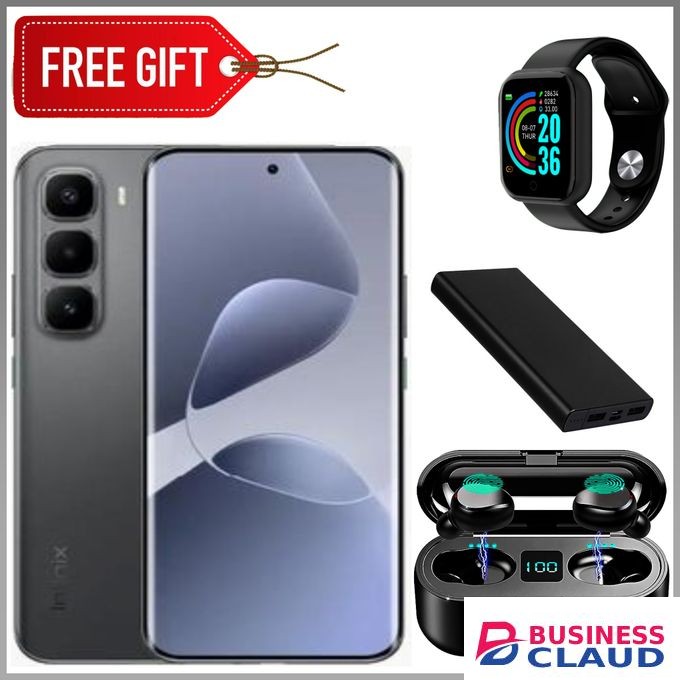 Infinix HOT 60 Pro Plus 6.78'' Inches, AMOLED (Curved Screen) Up to 16GB RAM & 256GB ROM, 5160mAh Battery - Black + Free Smart watch + Power bank +Earpods