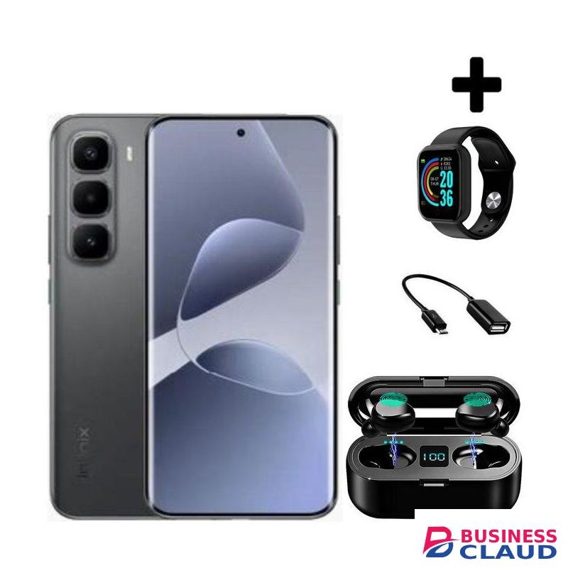 Infinix HOT 60 Pro Plus 6.78'' Inches, AMOLED (Curved Screen) 8GB RAM & 128GB ROM, 5160mAh Battery - Black+ Earbuds+otg+smart watch