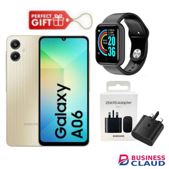 Samsung Galaxy A06, 6.7", 64GB + 4GB RAM (Dual SIM), 5000mAh + Charging Adapter & Smart Watch