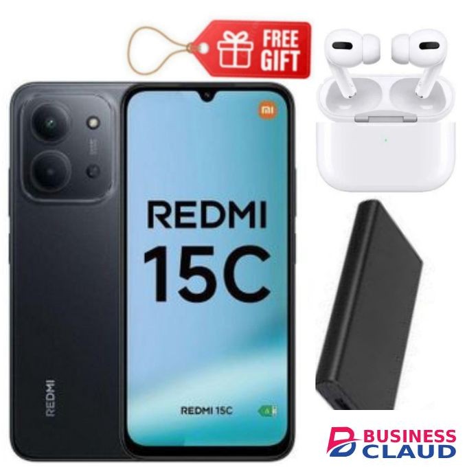 XIAOMI Redmi 15C, 6.9'', 128GB ROM + UP TO 8GB RAM, Camera 64MP, Battery 6000 mAh,1 YEAR WARRANTY - Black + Powerbank & Airpods