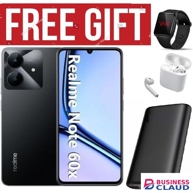 Realme Note 60X 6.74" 128GB ROM+ 4GB Battery,5000mAh (Dual Sim) COMES WITH FREE GIFTS ( POWERBANK+AIRPODS+WATCH) FOR YOU