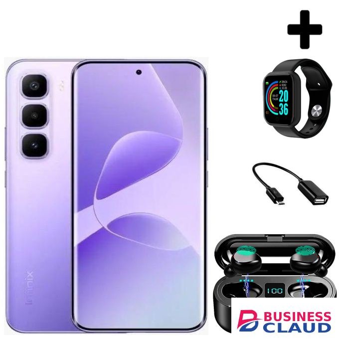 Infinix HOT 60 Pro Plus 6.78'' Inches, AMOLED (Curved Screen) 8GB RAM & 128GB ROM, 5160mAh Battery - Violet+Free Smartwatch+Otg cable+Earbuds