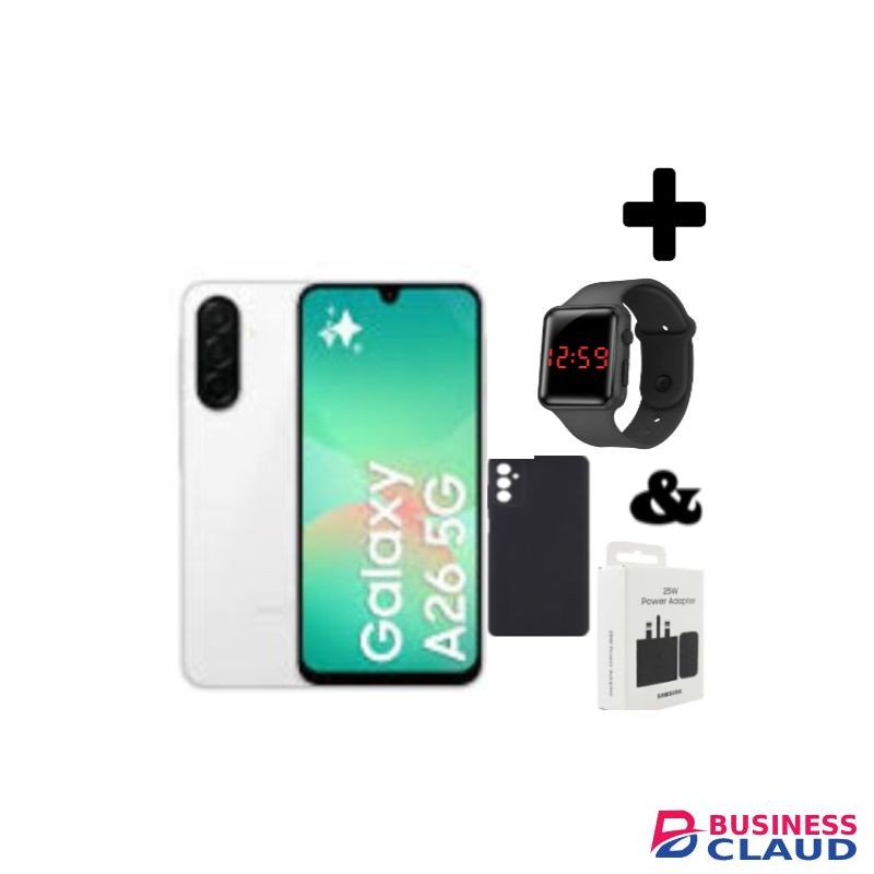 Samsung Galaxy A26 5G, 6.7'' 8GB RAM + 128GB ROM, 50MP, Dual Sim -White+Led Watch+Adapter+Cover