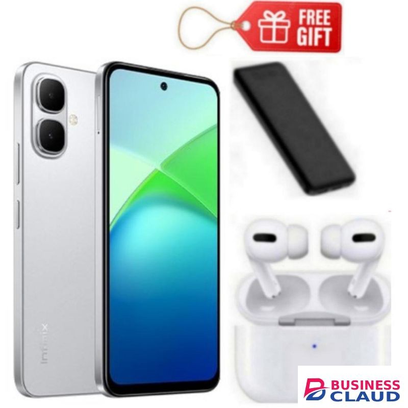 Infinix SMART 10 ,6.6" DISPLAY 64GB + 3GB RAM -DUAL SIM 4G , 5000MAH, BLACK+POWER BANK & i12 AIRPODS