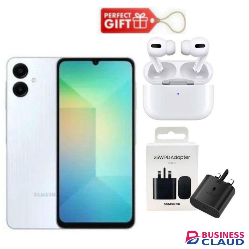 Samsung Galaxy A06, 6.7", 64GB ROM+ 4GB RAM (Dual SIM), 5000mAh, Light Blue + Charging Adapter & Airpods