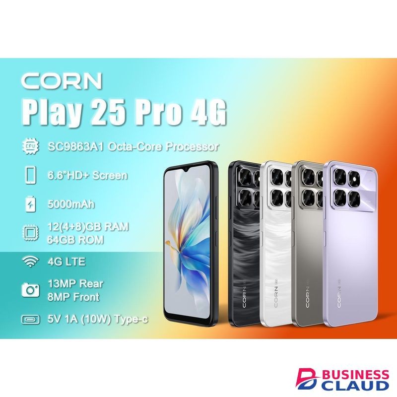 Corn Play 25 Pro 4G, 6.6", 64GB ROM +12GB RAM (4 GB + 8GB EXTENDED), 5000mAh - White (1YR WRTY)
