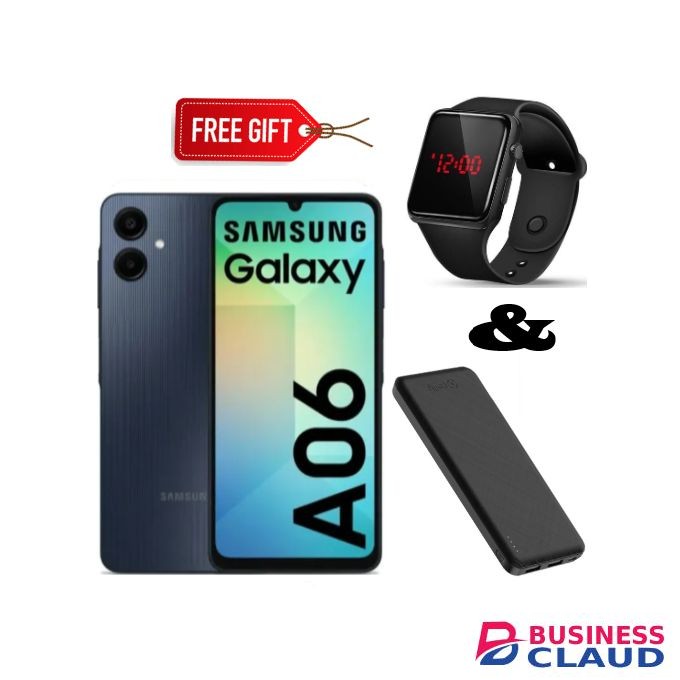 Samsung Galaxy A06, 6.7'' Display, 4GB RAM + 64GB ROM (Dual Sim) 50MP Camera, 5000mAh - Black+LEDwatch+Powerbank