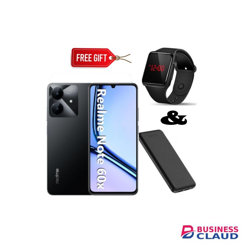 Realme Note 60X 6.74" 128GB ROM+ 4GB Battery,5000mAh (Dual Sim)-Black+Powerbank+LEDwatch