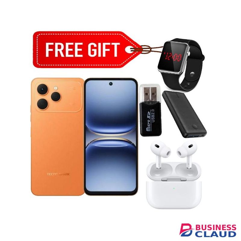 Tecno Spark 40, 6.67'' HD+, 256GB ROM + Up to 16GB RAM (Dual Sim) 50MP, 5200mAh - Sunlight Orange +LEd Watch, Card reader Power bank & Earpods