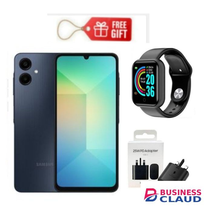 Samsung Galaxy A06, 6.7", 64GB ROM + 4GB RAM (Dual SIM), 5000mAh, Black +Smart Watch & Charging Adapter S
