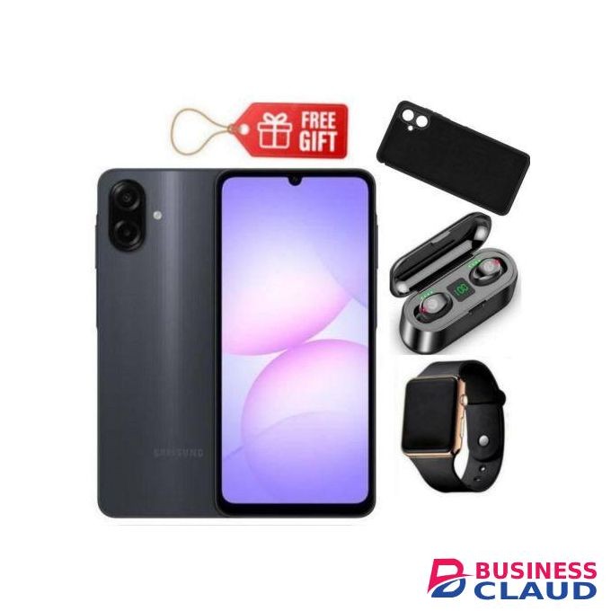 Samsung Galaxy A07, 6.7", 128GB + 6GB RAM (Dual SIM), 5000mAh, Black + F9 Earbuds , Phone Cover & Led Watch
