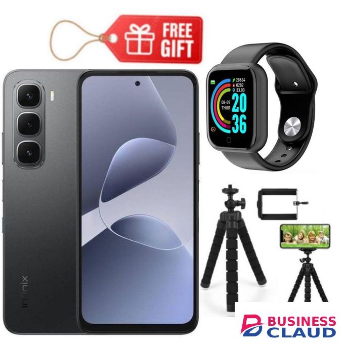 Infinix HOT 60 Pro Plus 6.78'' AMOLED (Curved Screen) 256GB ROM + 16GB RAM ( DUAL SIM) 5160mAh, Black + Tripod Stand & Smartwatch