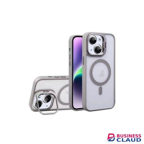 iPhone 14 Premium Magnetic Case with Camera Lens Protection Kickstand MagSafe Compatibility Clear Acrylic TPU Hybrid Stylish Elegant Grey Edition Protective Phone Cover