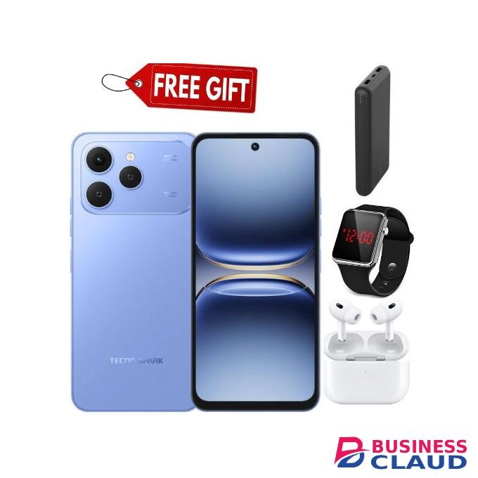 Tecno Spark 40, 6.67'' HD+, UP To 8GB RAM + 128GB ROM (Dual Sim) 50MP, 5200 MAh Led watch + powerbank + airpods blue