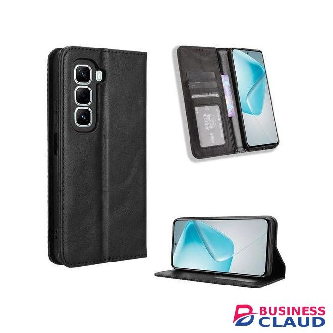 Infinix Hot 50 Pro+ (Hot 50 Pro Plus) Wallet Black Retro Leather Flip All-Round Protection Cover Phone Case