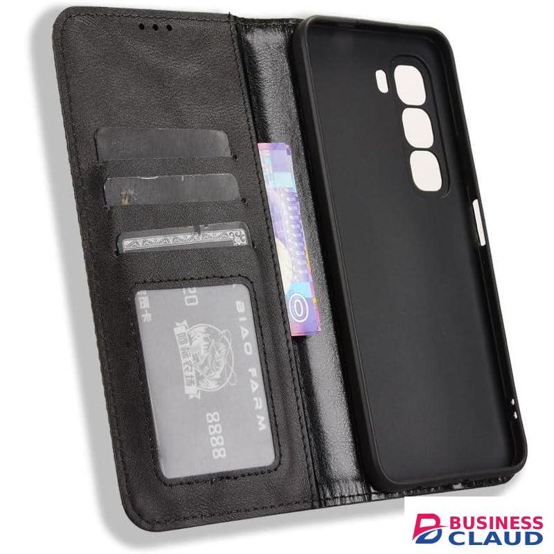 Infinix Hot 60 Pro+ (Hot 60 Pro Plus) Phone Case, Wallet-Style Black Retro Leather Flip Cover with All-Round Protection