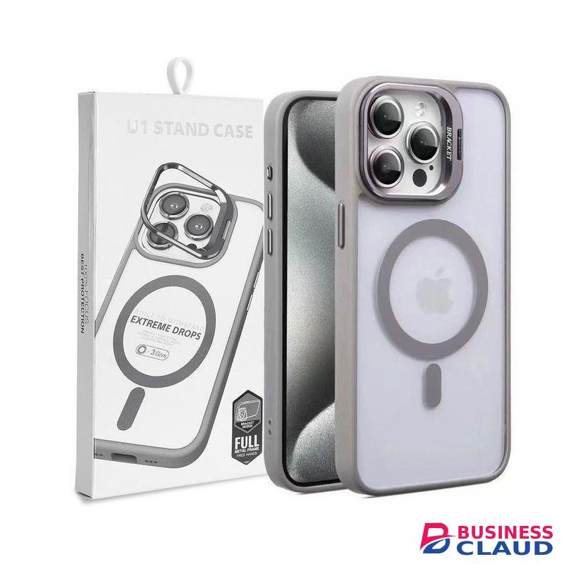 Apple iPhone 15 Pro Case, Premium Magnetic Case with Camera Lens Protection, Kickstand, and MagSafe Compatibility Clear Acrylic & TPU Hybrid Stylish Elegant Grey Edition Phone Cover