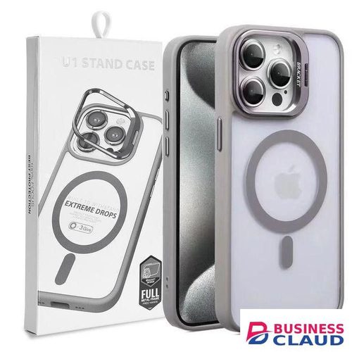 iPhone 12 Phone Case, Premium Magnetic Case with Camera Lens Protection, Kickstand, and MagSafe Compatibility, Clear Acrylic and TPU Hybrid Cover in Stylish Elegant Grey Edition