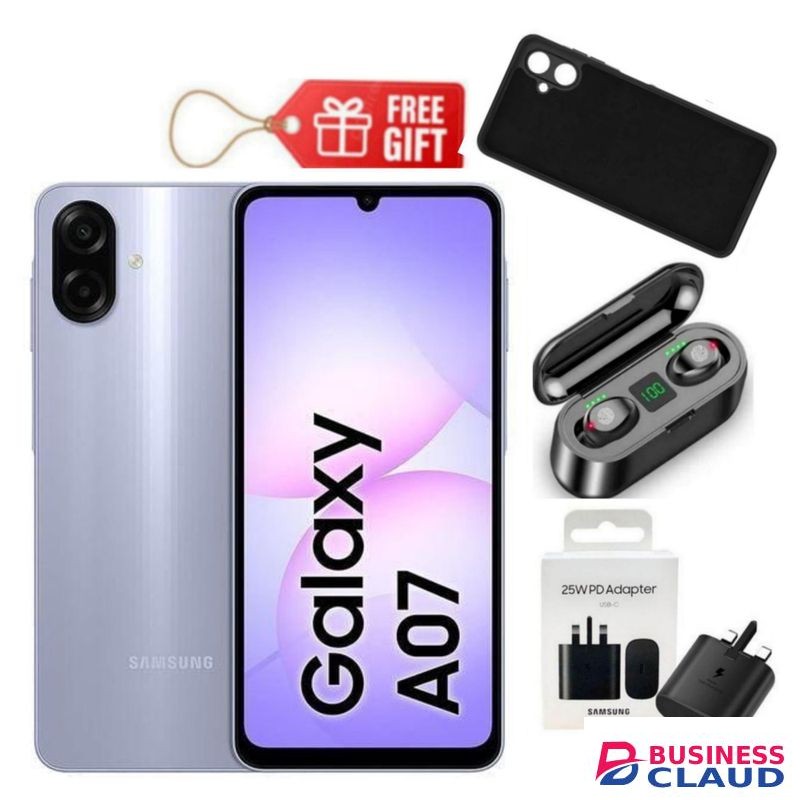Samsung Galaxy A07, 6.7", 8GB RAM + 256GB RM (Dual SIM), 5000mAh, Light Violet + F9 Earbuds, Phone Cover & Travel Adapter