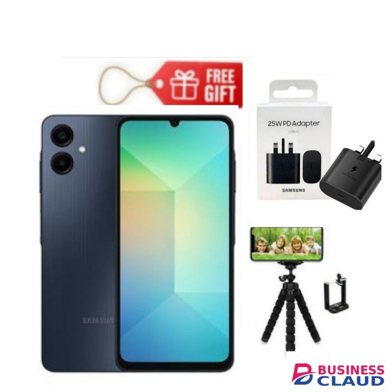 Samsung Galaxy A06, 6.7", 64GB + 4GB RAM (Dual SIM), 5000mAh, Black + Tripod Stand & Charging Adapter