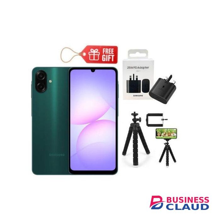 Samsung Galaxy A07, 6.7'' Display, 4GB RAM+ 64GB ROM (Dual) 50MP Camera, 5000mAh-2 yrs warranty , Dark Green + Travel Adapter & Tripod Stand,,