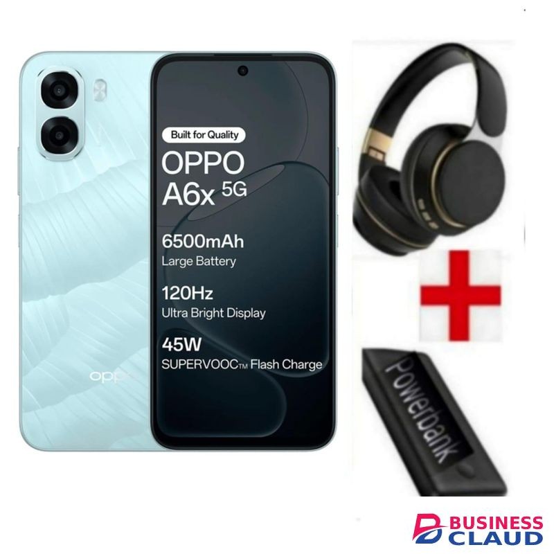 Oppo A6x'6.75 inches'4GB + 128GB,13MP front camera'Battery 6500mAh+12 months warranty+headphones +powerbank