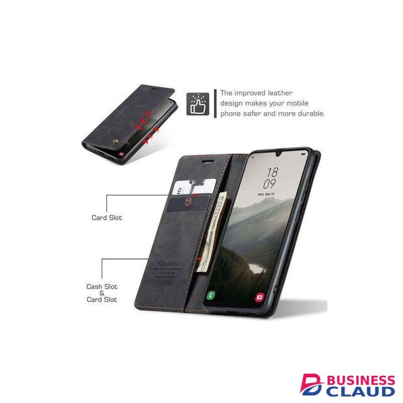 INFINIX HOT 50i CASEME LEATHER FLIP PHONE CASE WITH MAGNETIC CLOSURE, KICKSTAND AND CARD POCKETS IN BLACK