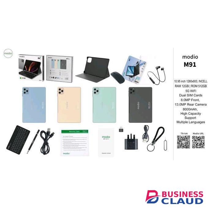 Modio NEW M91 TABLET 10000MAH 512GB/12GB 10INCH 5G WITH BT KEYBOARD,TOUCH PEN, MOUSE - Black