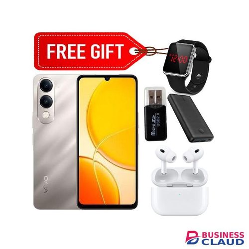 Vivo Y04e 4G, 6.74", 64GB RAM + 4GB Storage (Dual SIM), 5500mAh Battery, IP64 Dust and Water Resistance - Gold + LED Watch + Earpods, Card Reader & Power bank