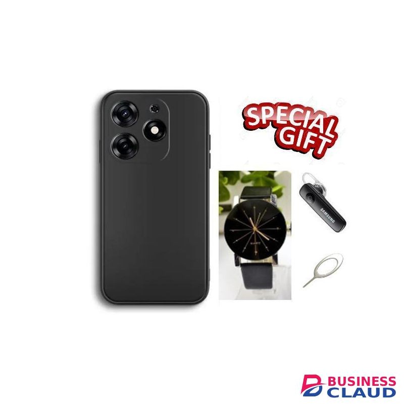 Infinix Hot 40i Solid Color Silicone Soft Phone Cover + Watch + BT Headset + Ejector Pin..