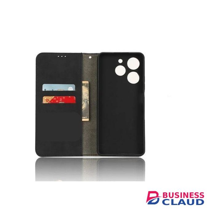 Infinix Hot 30 Play Case, Wallet Black Retro Leather All-Round Protection Flip Phone Cover with Secure Closure