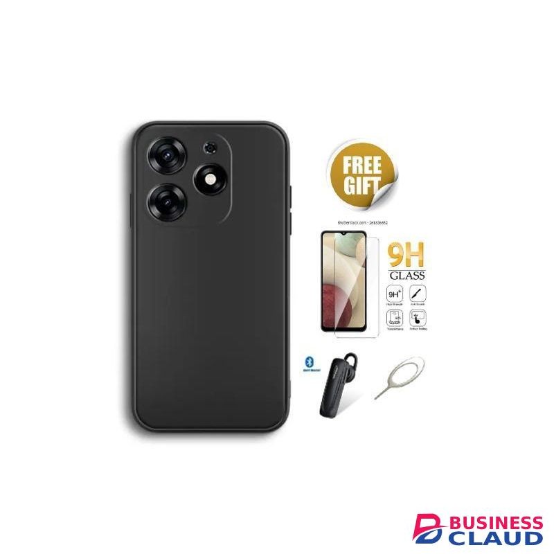 Infinix Hot 40i Solid Color Silicone Soft Phone Cover + Screen Protector + BT Headset + Ejector Pin..