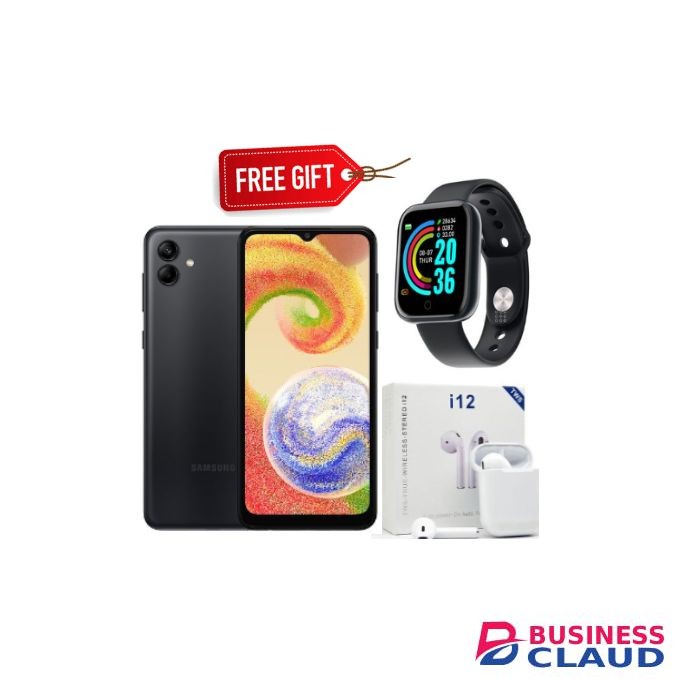 Samsung Galaxy A04e, 6.5", 3GB RAM + 32GB , 13MP, 5000 mAh Dual SIM, Black + Smart watch & Earpods