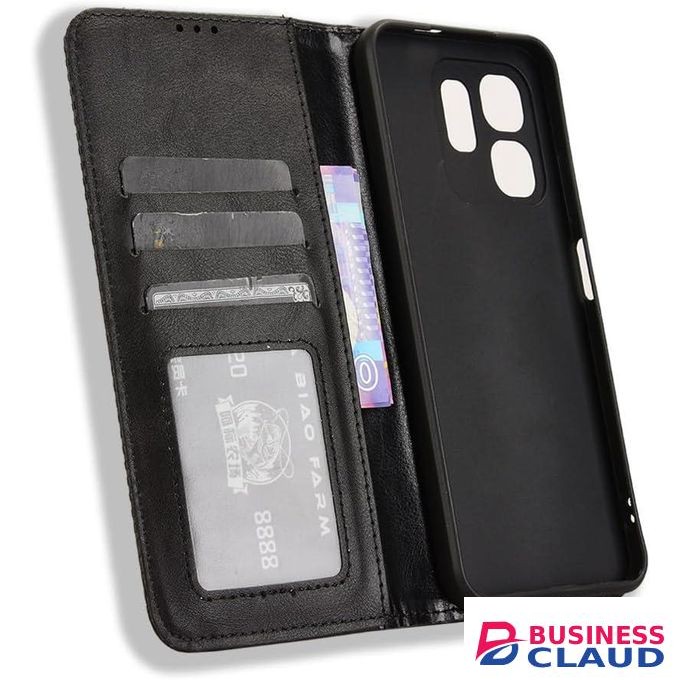 Infinix Hot 50i Phone Case, Wallet-Style Black Retro Leather Flip Cover with All-Round Protection