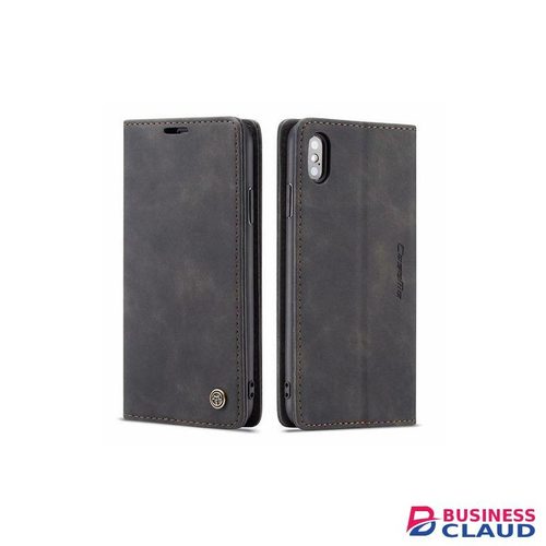 Caseme Phone Case For Wallet Retro Black Suede Leather Flip Case For IPhone X