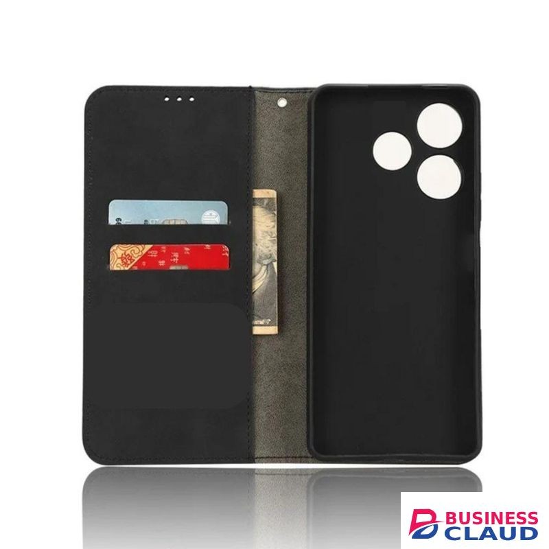 Infinix Hot 30 Play Phone Case, Wallet-Style Black Retro Leather Flip Cover with All-Round Protection